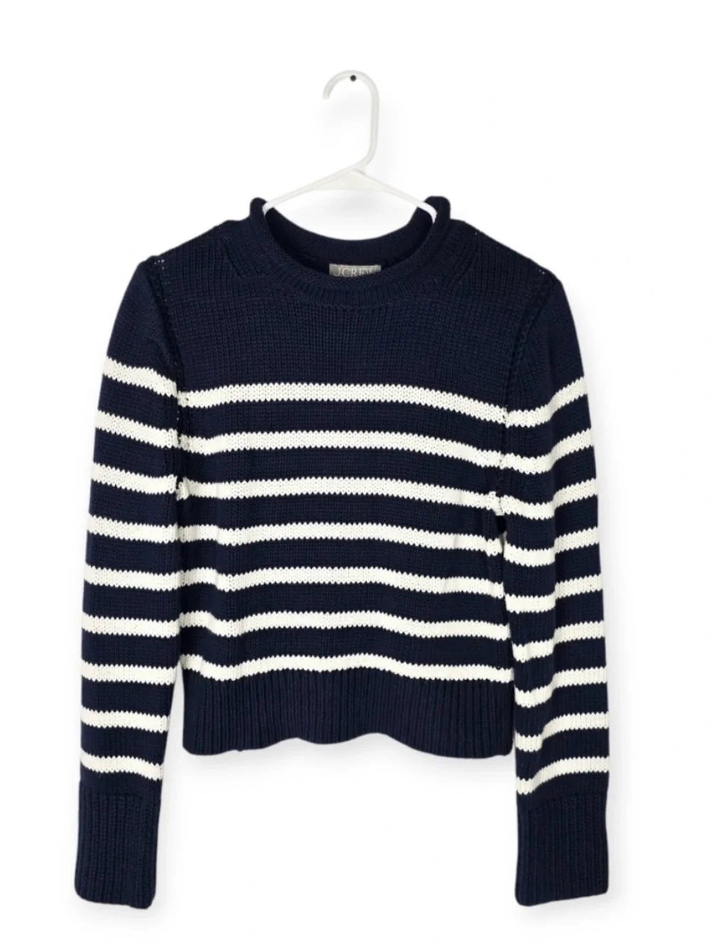 J. Crew Heritage cotton Rollneck Sweater in Navy Ivory Stripe